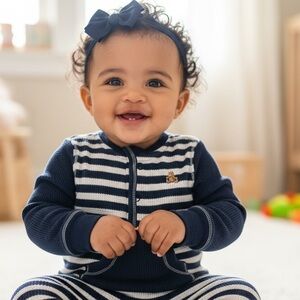 Baby Gap 0-3 months Navy White Striped Hooded Sleeper Newborn